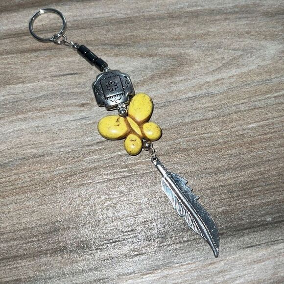 Yellow Butterfly Feather Native Keychain - Picture 1 of 7